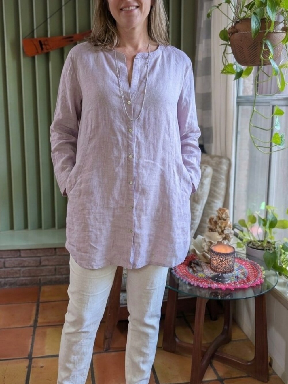 Sigrid Olsen Long Sleeve Linen Tunic Top.